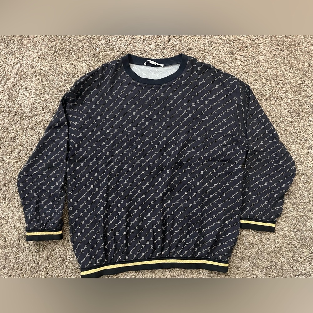 Stella McCartney silk striped logo sweater blue gold large size 42